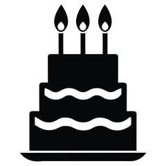 Fototapeta premium Black Silhouette of a ThreeLayered Cake Decorated with Three Burning Candles