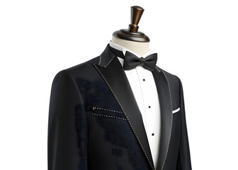 Elegant black tuxedo on a mannequin formal wear for special events wedding outfit.