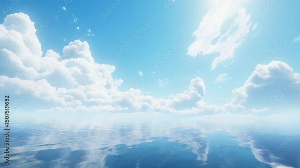 Poster tranquil sky reflection: witness the seamless fusion of the boundless sky and serene water, where pu