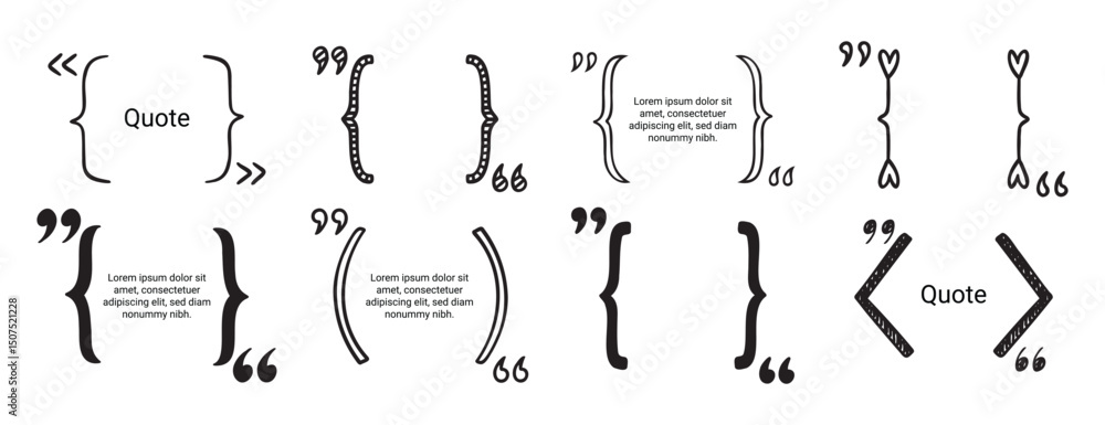 Aufkleber quote doodle hand drawn text box for design, website, banner. brackets and quotation marks set eleme