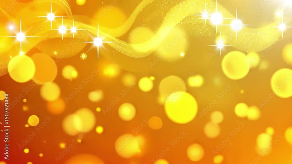 Poster bright and vibrant golden background with shimmering bokeh lights and cheerful texture, creating fes