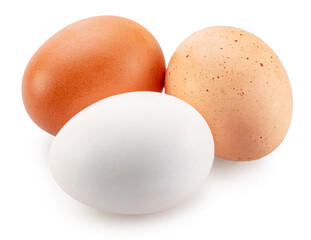 Chicken eggs on white background. File contains clipping path.