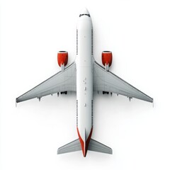 Airplane overhead view white red jet aircraft