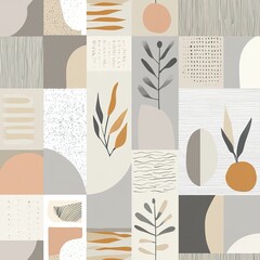 Scandinavian abstract Christmas design with minimal shapes, soft neutral tones, and festive Nordic style. Background for holiday decor, cards, packaging, and modern seasonal branding.