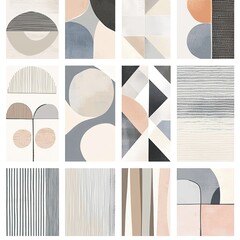 Scandinavian abstract Christmas design with minimal shapes, soft neutral tones, and festive Nordic style. Background for holiday decor, cards, packaging, and modern seasonal branding.