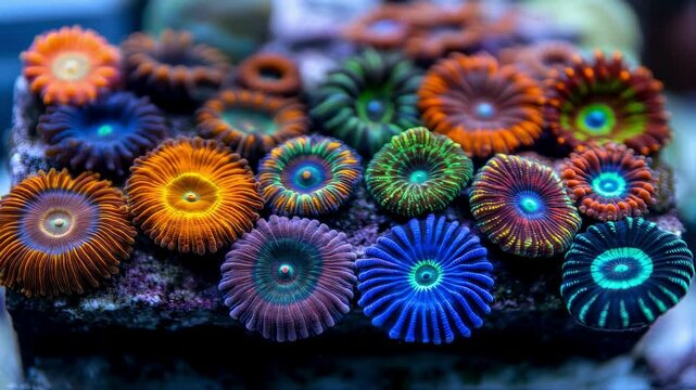 Vibrant Coral Polyp Collection in a Reef Tank