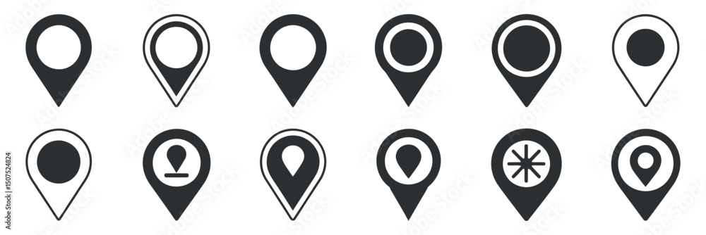 Aufkleber set of location pin icons map pointer symbols for navigation gps and place markers in vector format 