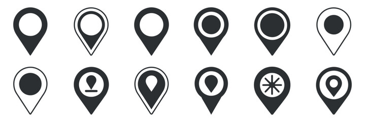 Set of Location Pin Icons Map Pointer Symbols for Navigation GPS and Place Markers in Vector Format on White Background