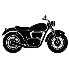 Fototapeta premium Solid Black Motorcycle Illustration Classic Design, Wheels, Seat, Handlebars, and Headlight on White Background
