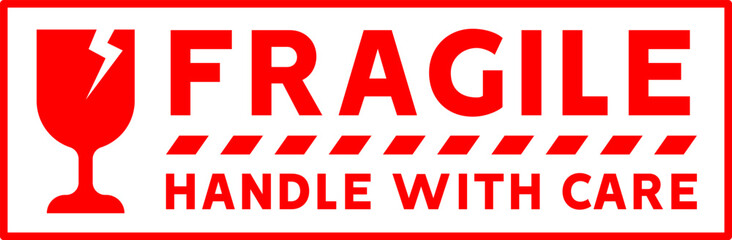Prominent Fragile, Handle With Care Shipping Label, Emphasizing Delicate Contents and Careful Handling, Ideal for Packaging, Logistics, and E-commerce Design Elements