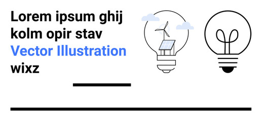 Eco bulb with solar panel, windmill, and glowing light bulb emphasizes renewable energy innovation. Ideal for sustainability, eco-technology, green energy, creativity, environment education