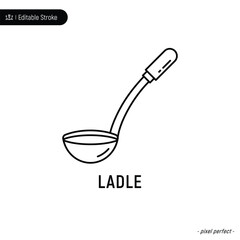 Ladle thin line icon, editable stroke, pixel perfect, compatible for app or web, isolated on a white background.