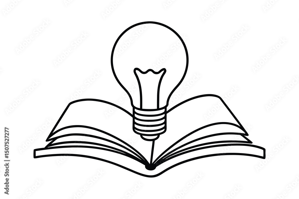 Aufkleber lightbulb emerging from an open book symbolizing knowledge and creative thinking