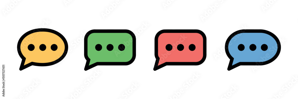 Poster colorful speech bubbles with three dots inside representing texting chatting or communication on a w