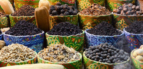 Colorful spices at the bazaar in the old city in Egypt