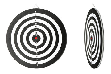 Dartboard isolated on white, side and front view