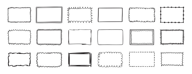 rectangular frames. doodle hand drawn borders set. decoration elements
