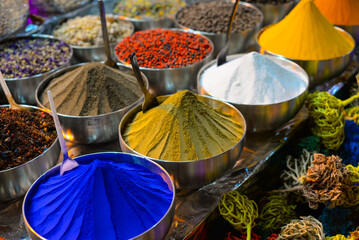 Colorful spices at the bazaar in the old city in Egypt