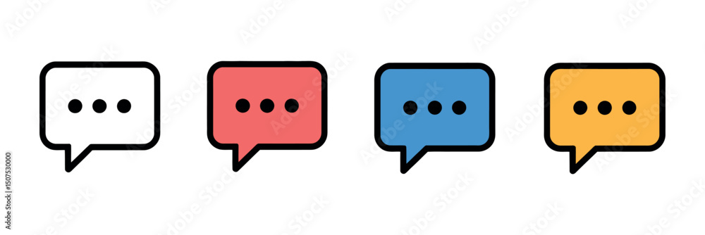 Poster four colorful chat bubbles with three dots representing typing or loading on a white background for 