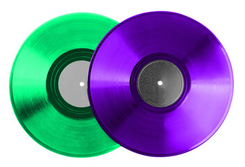 Two color vinyl records on white background