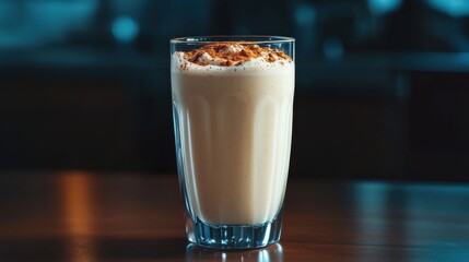 Glass of Vanilla Protein Shake with Cinnamon Sprinkling