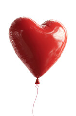 Heart-shaped red balloon floating minimalist love concept isolated on transparent background