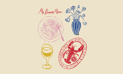 Flower pot vector design. Drink club artwork for apparel, sticker, batch, background, poster and others. lobster and pasta platter.