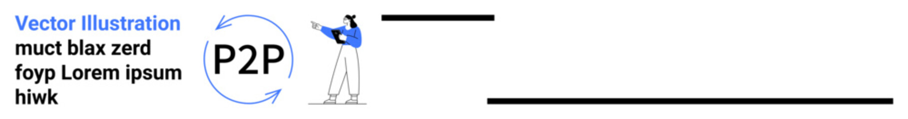 Obraz premium Person pointing toward a P2P concept symbol with directional arrows. Ideal for technology, connectivity, collaboration, exchange, digital solutions, networking, simple landing page