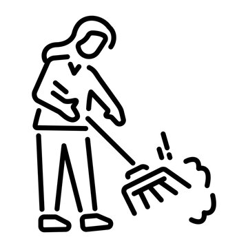 woman raking leaves simple line art clip art preview