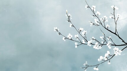 Obraz premium Delicate blossoms against a muted sky.