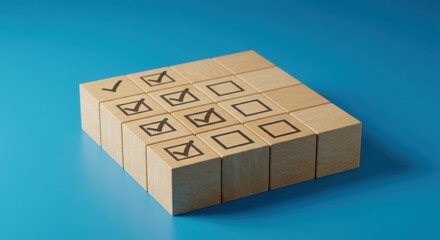 Wooden blocks with check marks isolated on white background