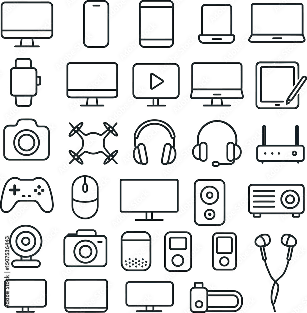 Aufkleber set of computer and business icons for web and communication use