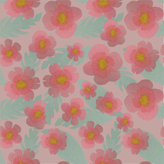 Pink flowers seamless pattern watercolor stock vector illustration for web, for print, for wallpaper, for bed linen