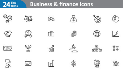 Business & Finance Icons - Black Line Art Vector Set (EPS)