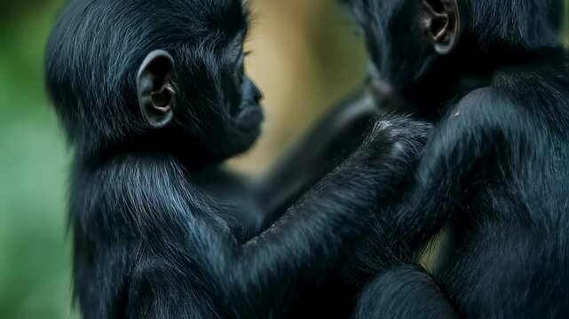 Adorable Bonobo Monkeys, Close Up Portrait of Two Young Bonobos