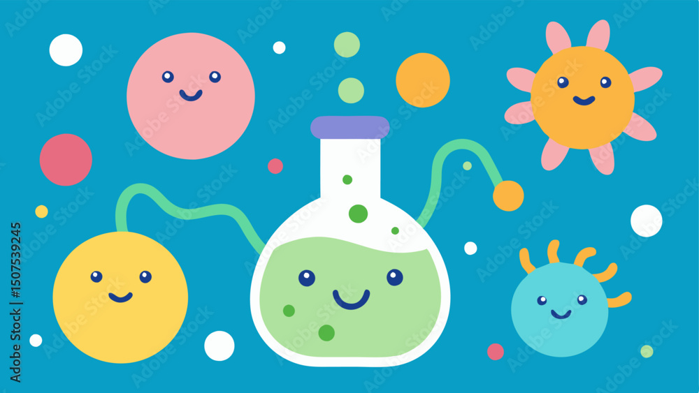 Poster microbiome and probiotics an abstract representation of friendly bacteria with smiling faces and a f