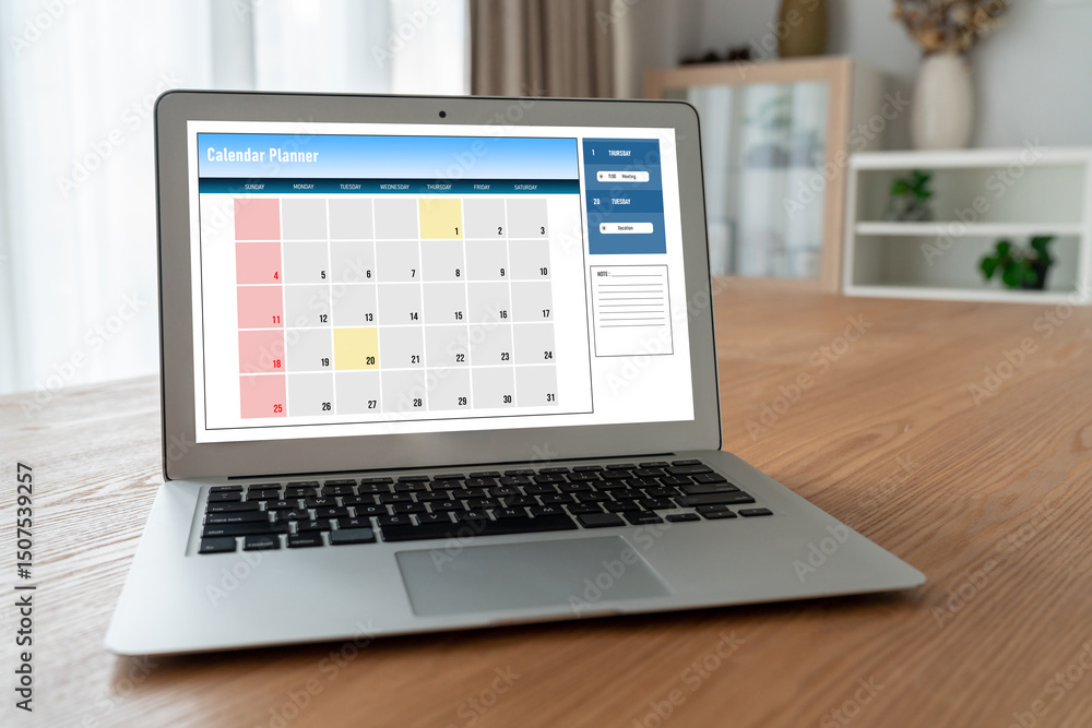 Poster calendar on computer software application for modish schedule planning for personal organizer and on