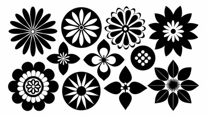 Collection Of High Contrast Black And White Floral Icons