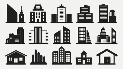 Minimalist Collection Of Black House And Skyscraper Icons