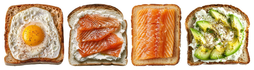 PNG Gourmet breakfast toast variety, element set on transparent background