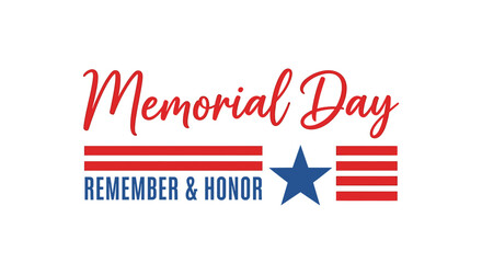 Vector memorial day graphic with stripes, star, and remember and honor text in patriotic theme design element on transparent background