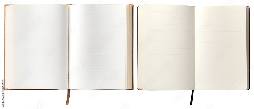 Poster png open blank notebooks pages, element set on transparent background