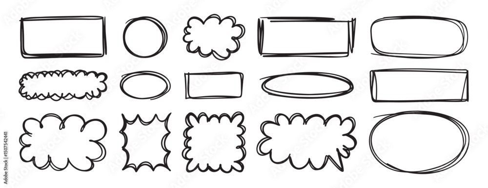 Poster hand drawn black line frames for text box or photo. scribble lines empty frame elements doodle strok