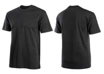 Naklejka premium Black T-shirt Mockup Front and Back View Blank Apparel Template for Design Isolated White Background 