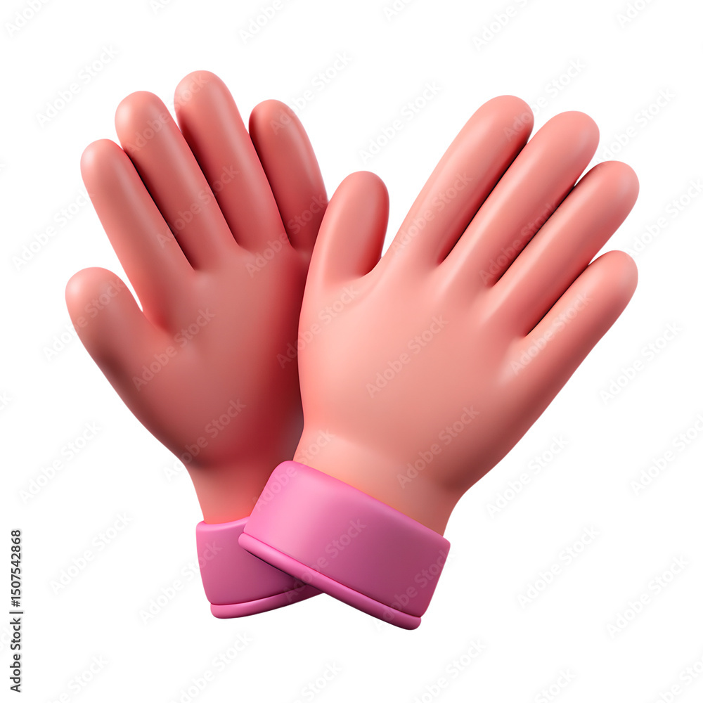 Poster 3d rendering pink gloves forming a pair palm side up realistic with plastic style on a transparent b