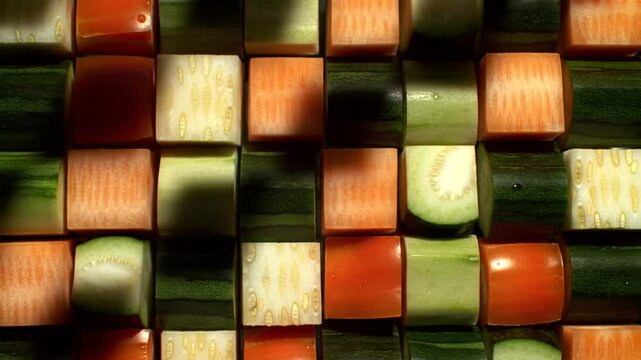 Creative Pattern From Diced Fresh Vegetables Like Tomato And Zucchini