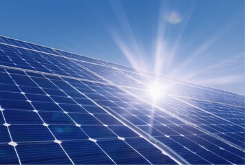 Array of rectangular solar panels capturing sunlight on a bright Summer day