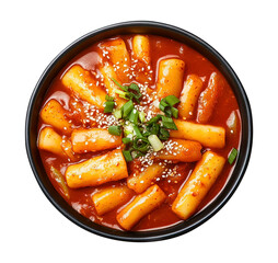 Tteokbokki korean food dish isolated on transparent background remove png, clipping path