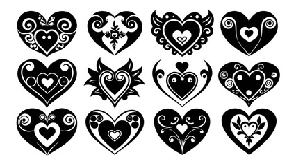 Pack Of Elegant Black Heart Silhouette Icons