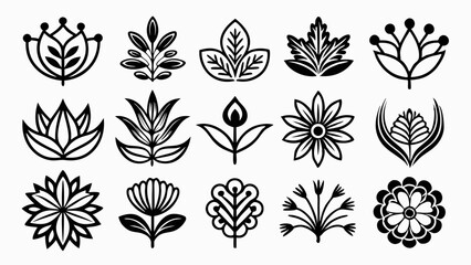 Set Of Elegant Black And White Floral Vector Icons